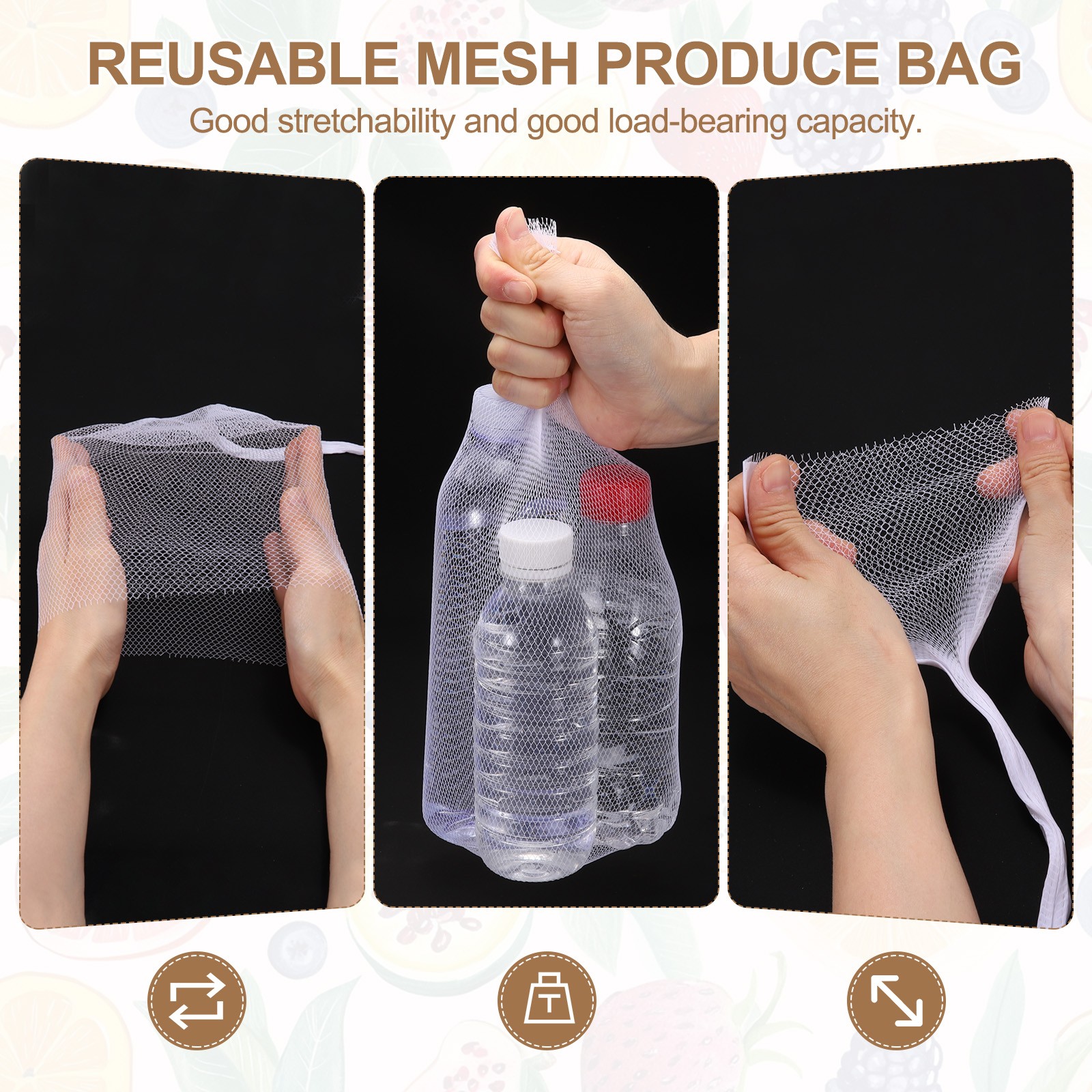 100Pcs, Reusable Mesh Bags 40cm Plastic Storage Bags White