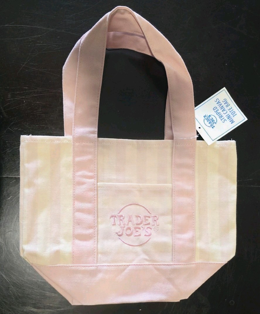TRADER JOE’S 2026 Mini Stripe Canvas Tote Bag PINK stripes