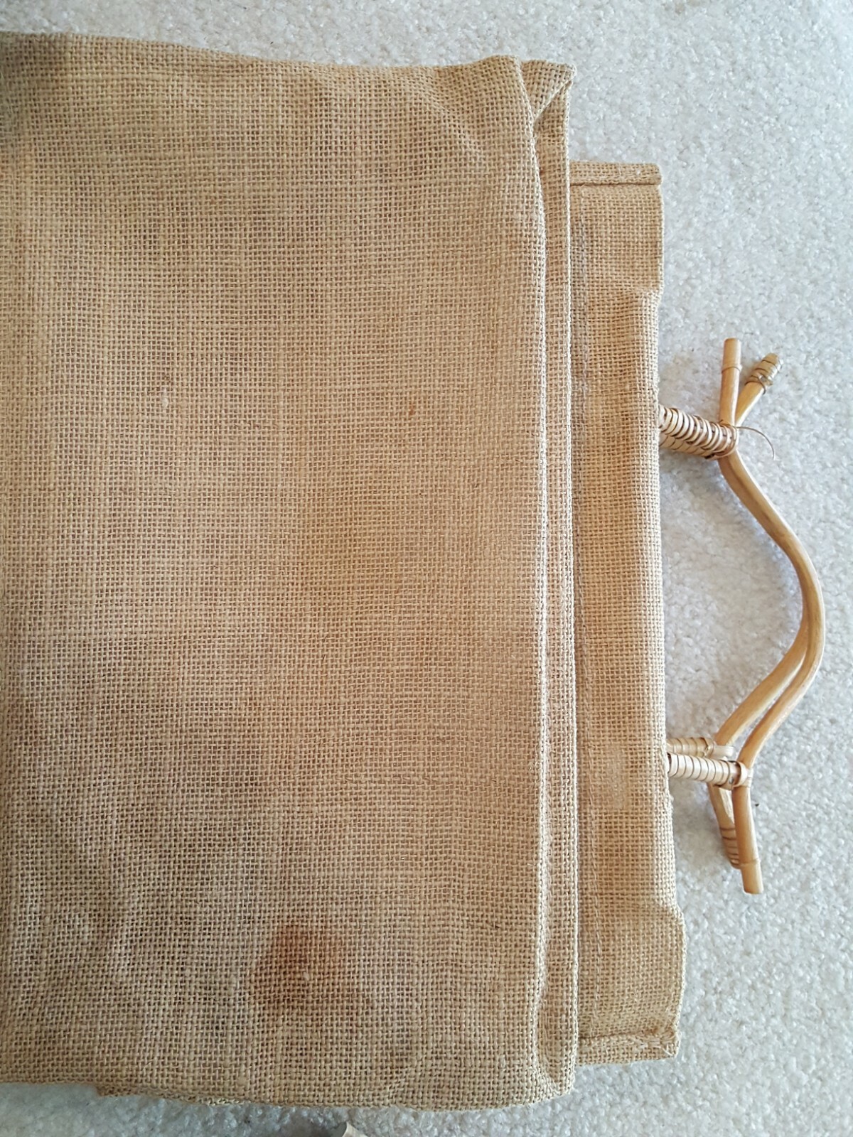 VTG Burlap Jute Satchel-Bag-Tote with Bamboo Handles