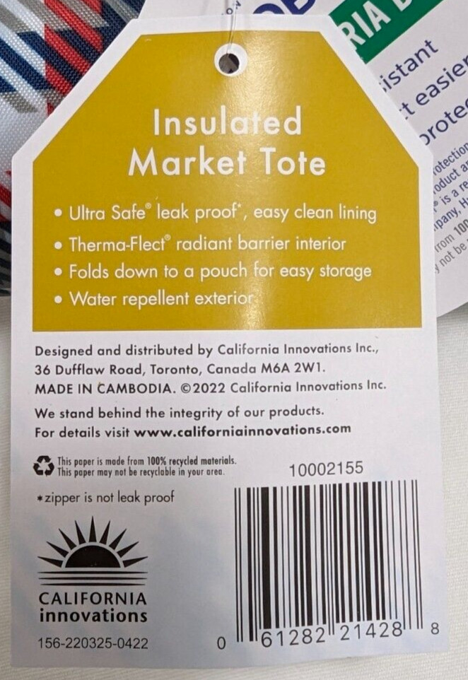 California Innovations Folding Insulated Market Tote 3 Pack Stars Stripes Plaid