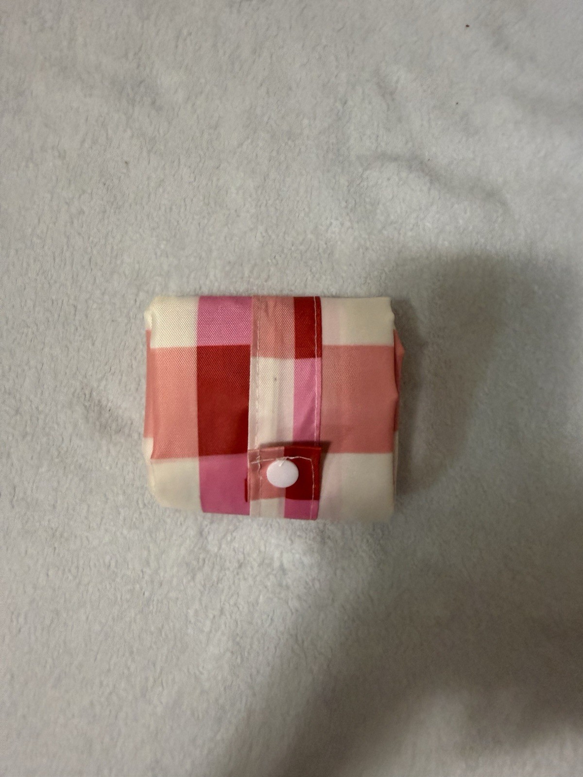 Foldable Reusable Shopping Tote Bag Pink White Check 25 qt 16-20 in