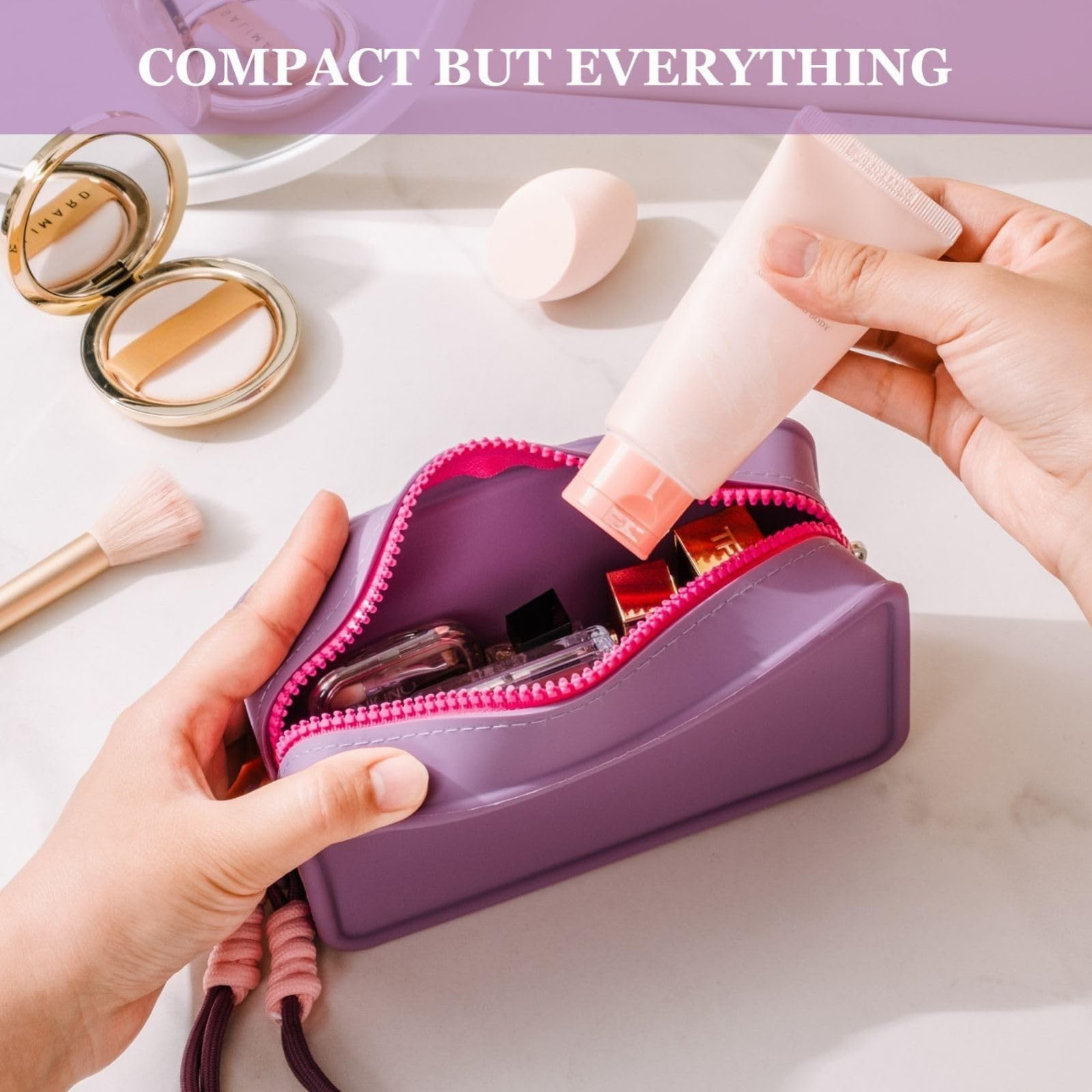 Travistar Silicone Travel Makeup Bag – Large Capacity Make Up purple-regular