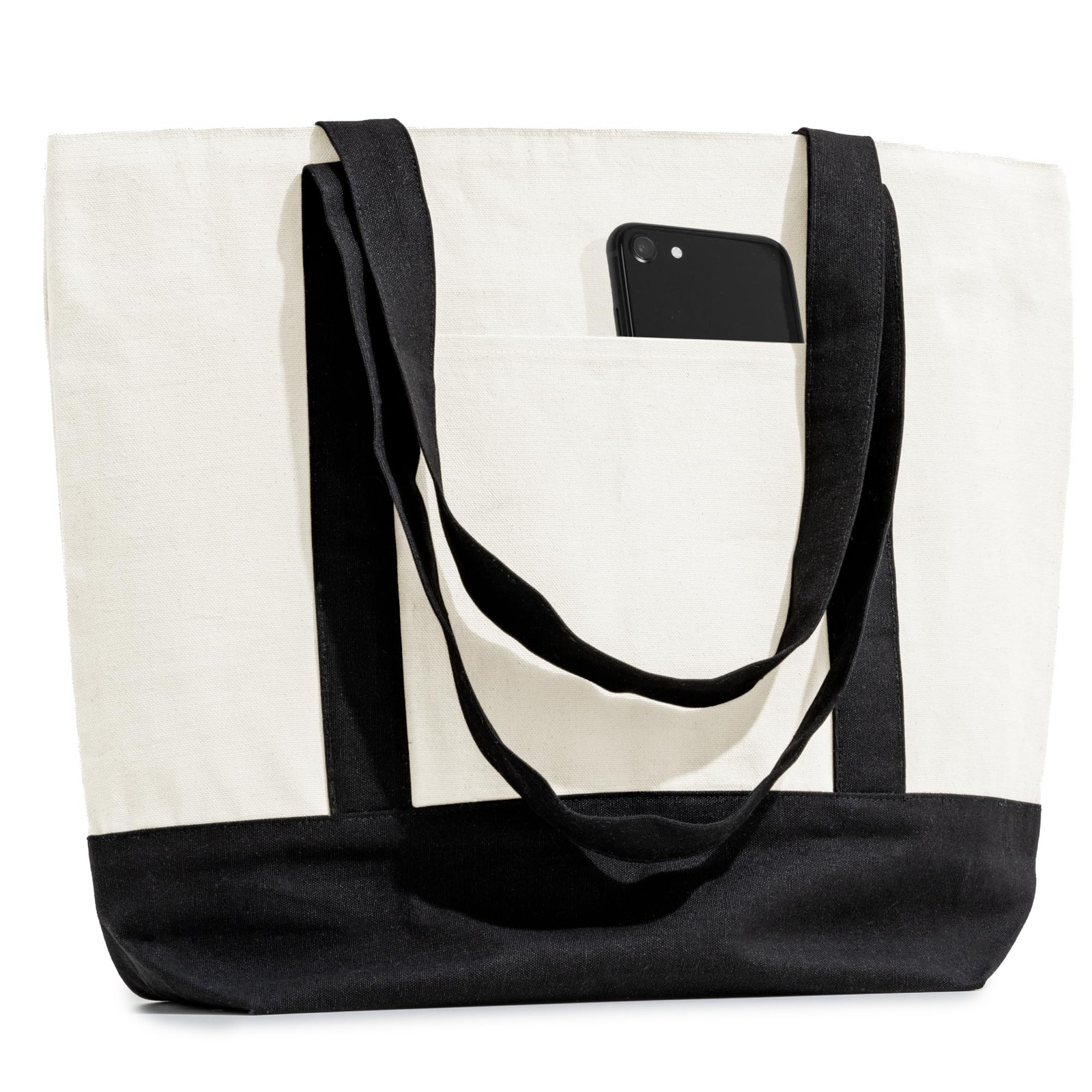 Carrywell (Not Made In China) Canvas Tote Bags with Zipper 6-Pack, 15″ x 21″,…