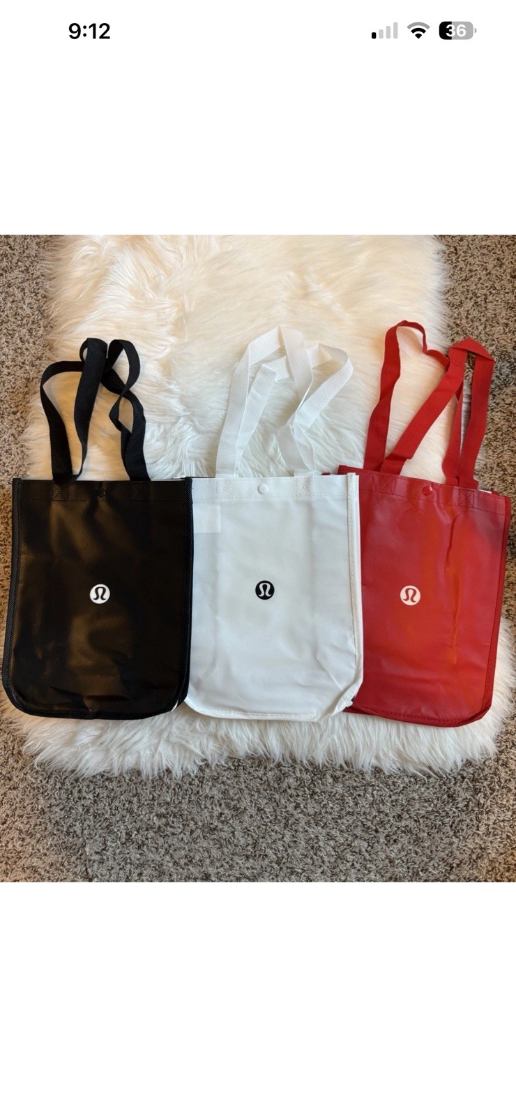 Lululemon Reusable Shopping Tote Bag Small Black White Red Lot 3 New