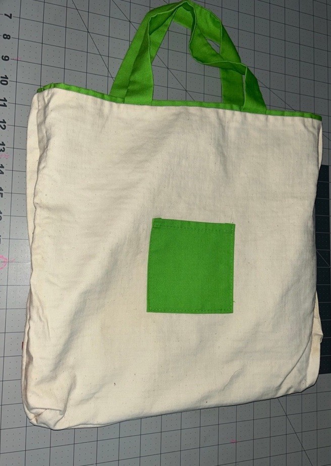Patchwork Sailboat Foldable Cotton Shopping Bag Green Yellow White Inner Pocket