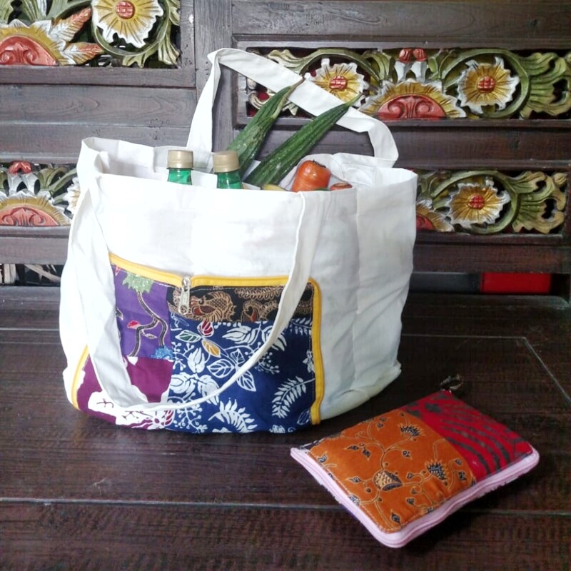 Grocery Shopping Tote Bag Foldable Handmade Natural Materials Eco-Friendly Vegan