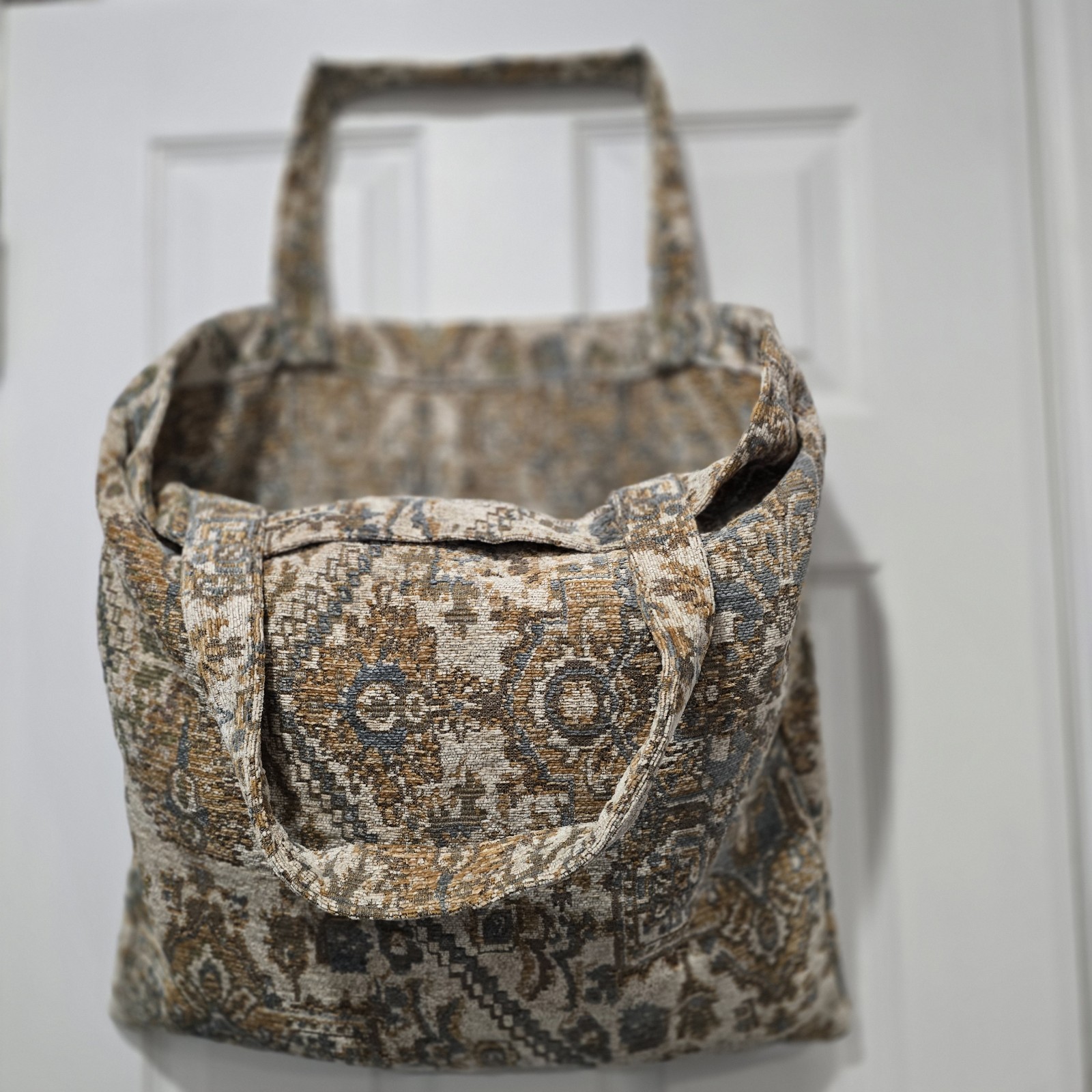 All-Over Pattern Foldable Fabric Reusable Shopping Bag Large Beige Brown Blue