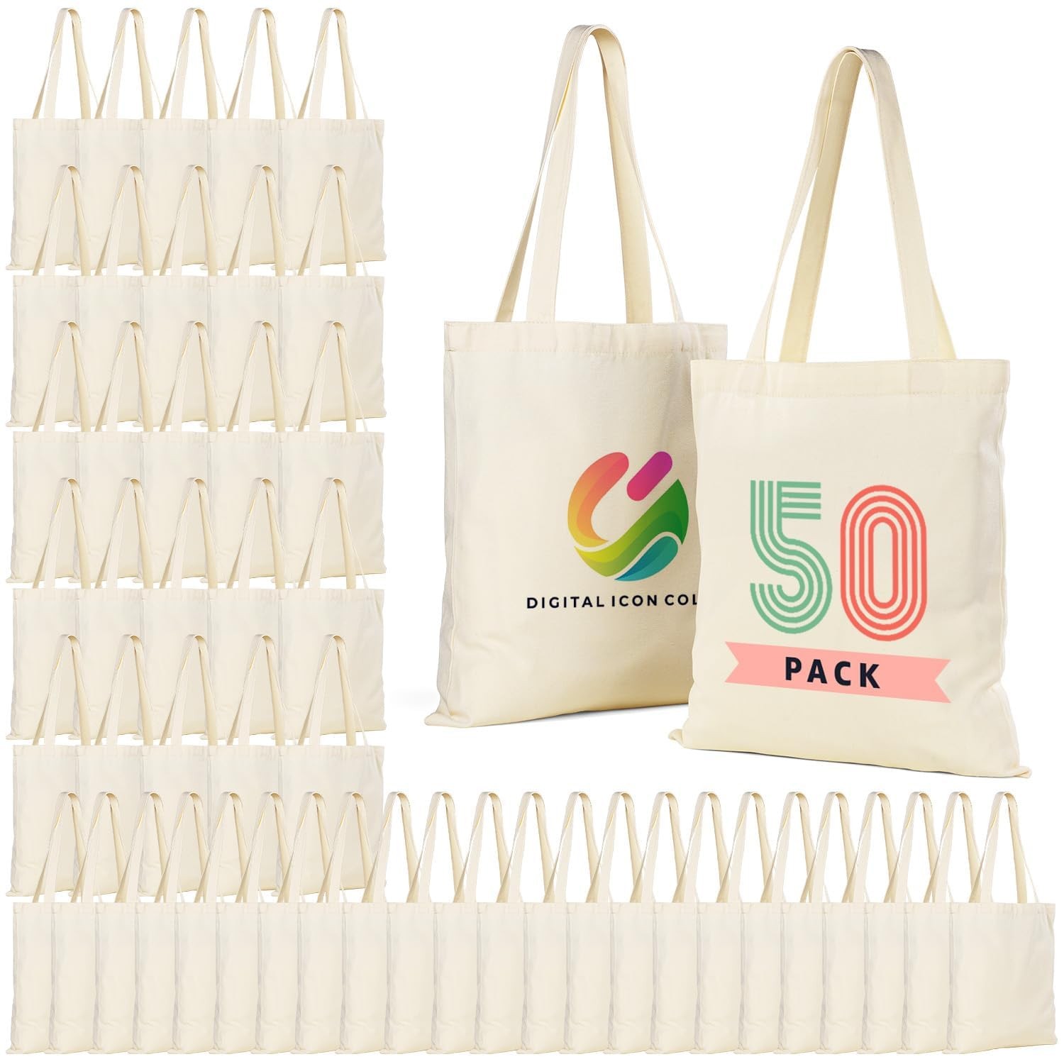 50 Pack Canvas Tote Bag Bulk for Small Business or Group, 13×15 Inches Blank …