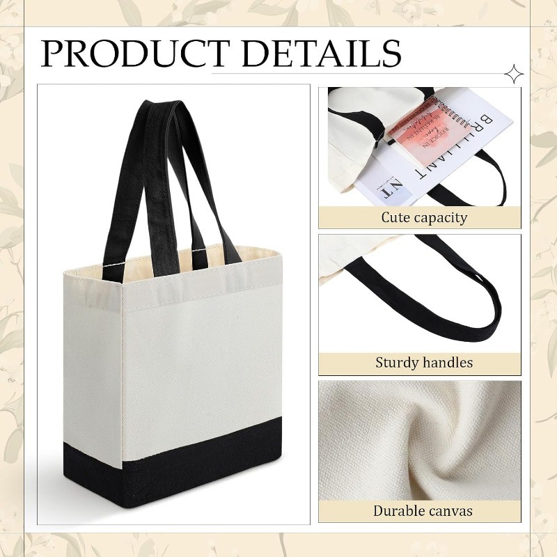24 Pack Mini Canvas Tote Bag 8” x 4” x 10” Small Sublimation Blank Canvas