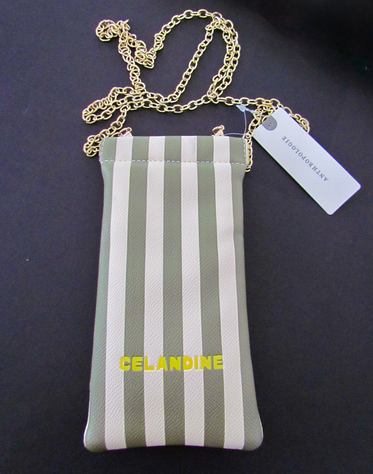 NEW Anthropologie Celandine Tote Bag & Sunglass Case Green Stripe NWT