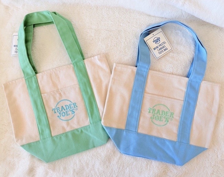 Set of 2 – Trader Joe’s Mini Pastel Canvas Tote Bag- Blue and Green – Viral