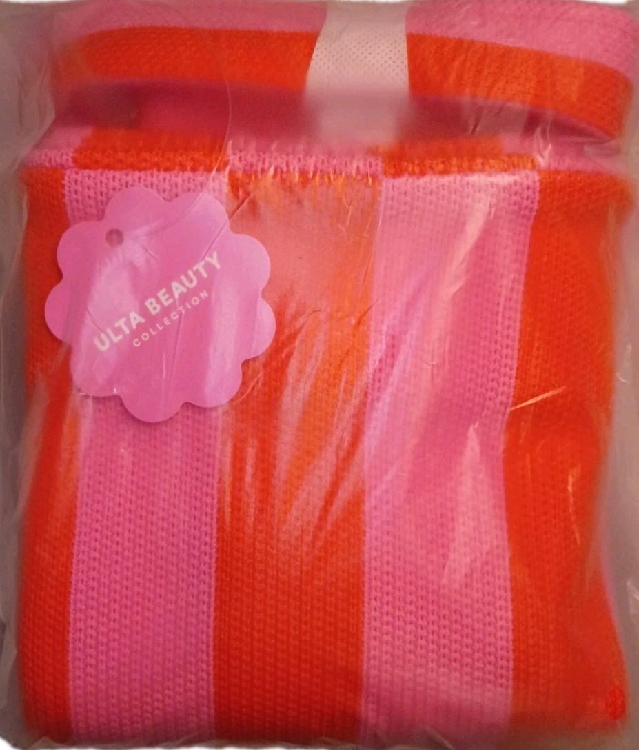 ULTA Beauty Collection Reusable Pink Orange Striped Polyester Tote Bag Medium