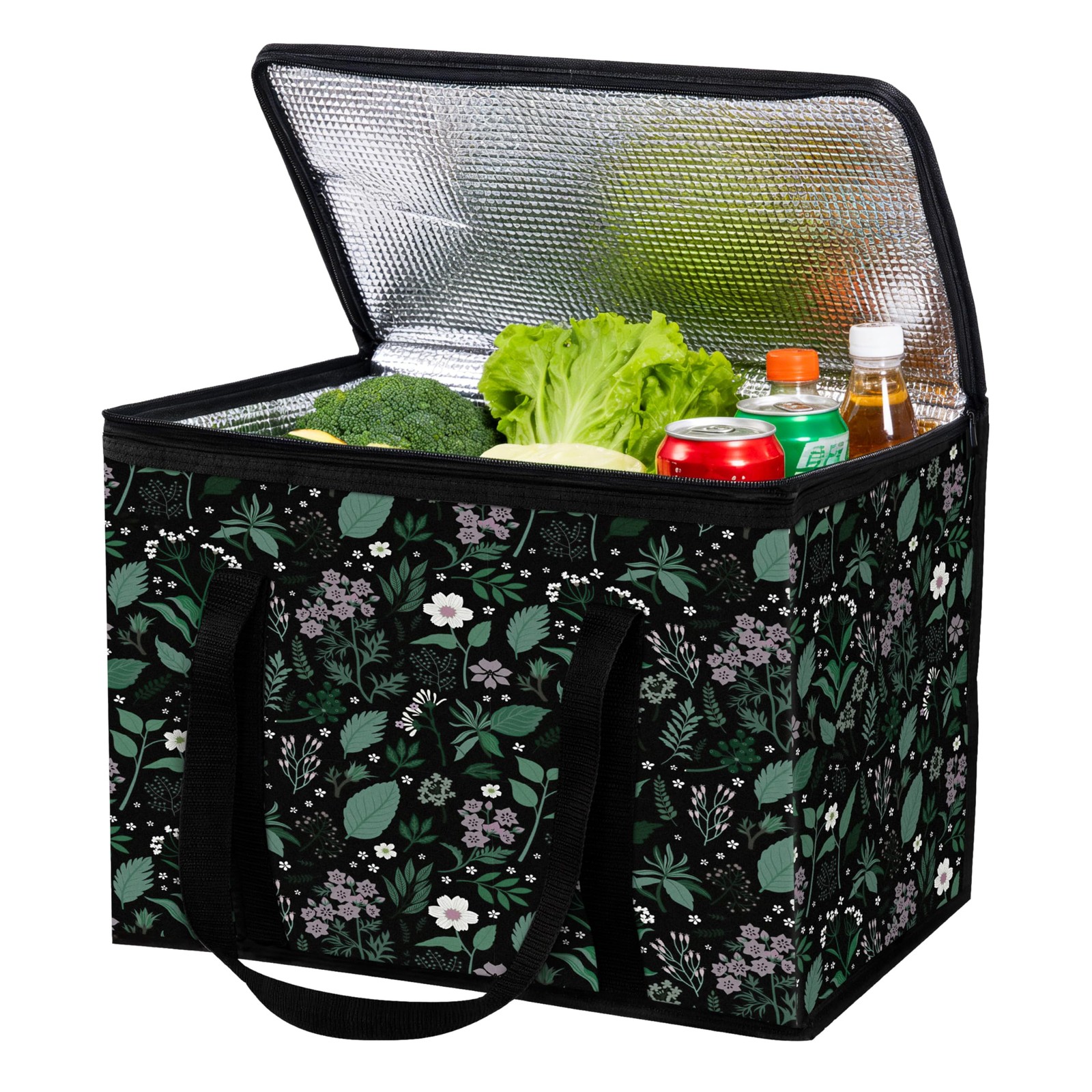 40L Flower Insulated Reusable Grocery Cooler Bag Thermal 15.7×11.8×12.2 Inch