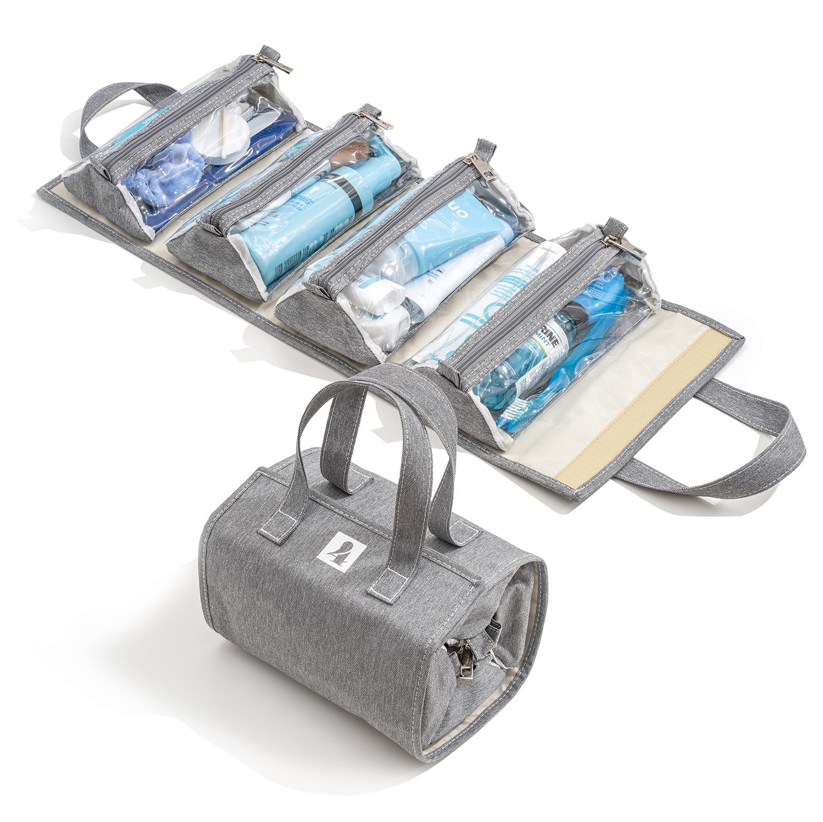 4kits Hanging Roll-Up Makeup Bag/Toiletry Kit/Travel Toiletry Kit, Charcoal