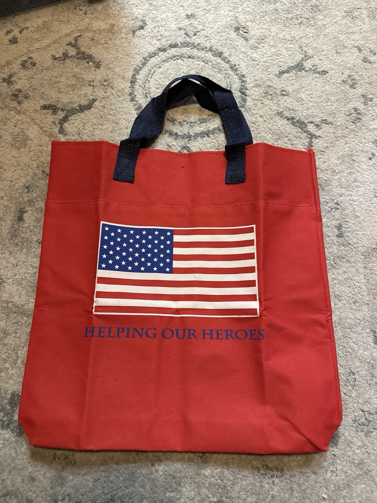 Red Medium Reusable Shopping Bag American Flag Pattern Foldable Polyester