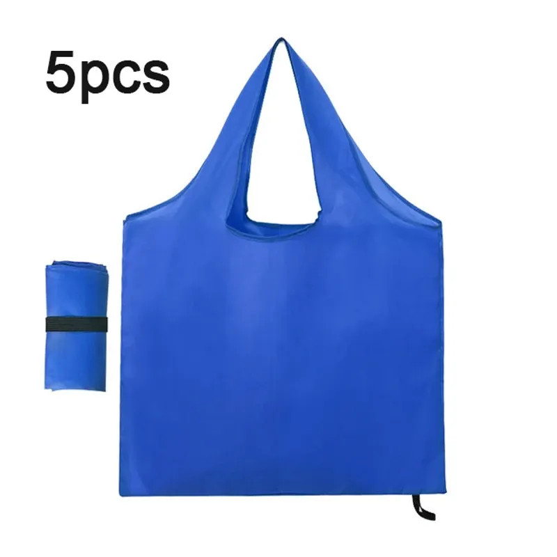 5PCS Reusable Shopping Bags Foldable Grocery Travel Shoulder Polyester Handbag