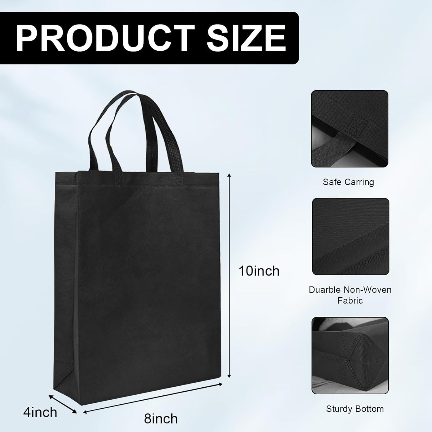 100 Pcs Non Woven Bags Bulk,10X8X4 Inch Reusable Tote Bag with Handles, Portable