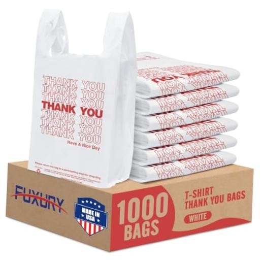 Thank You Plastic Bags (11.5″ x 6.5″ x 21″) T-shirt, Grocery, 1000 Count White