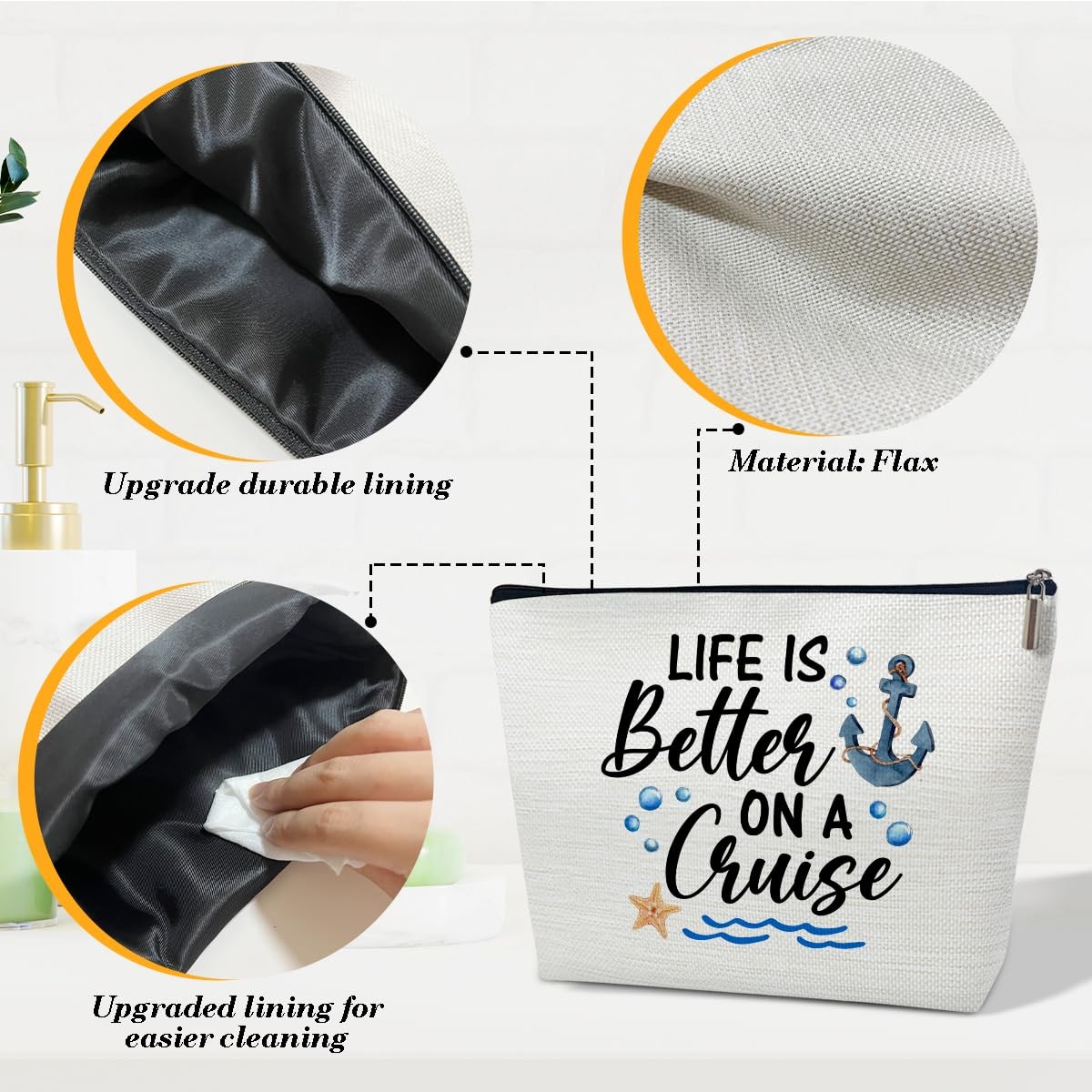 Ythuil Cruise Makeup Bag, Life Is 10 inches x 2 x 7 inches, blue