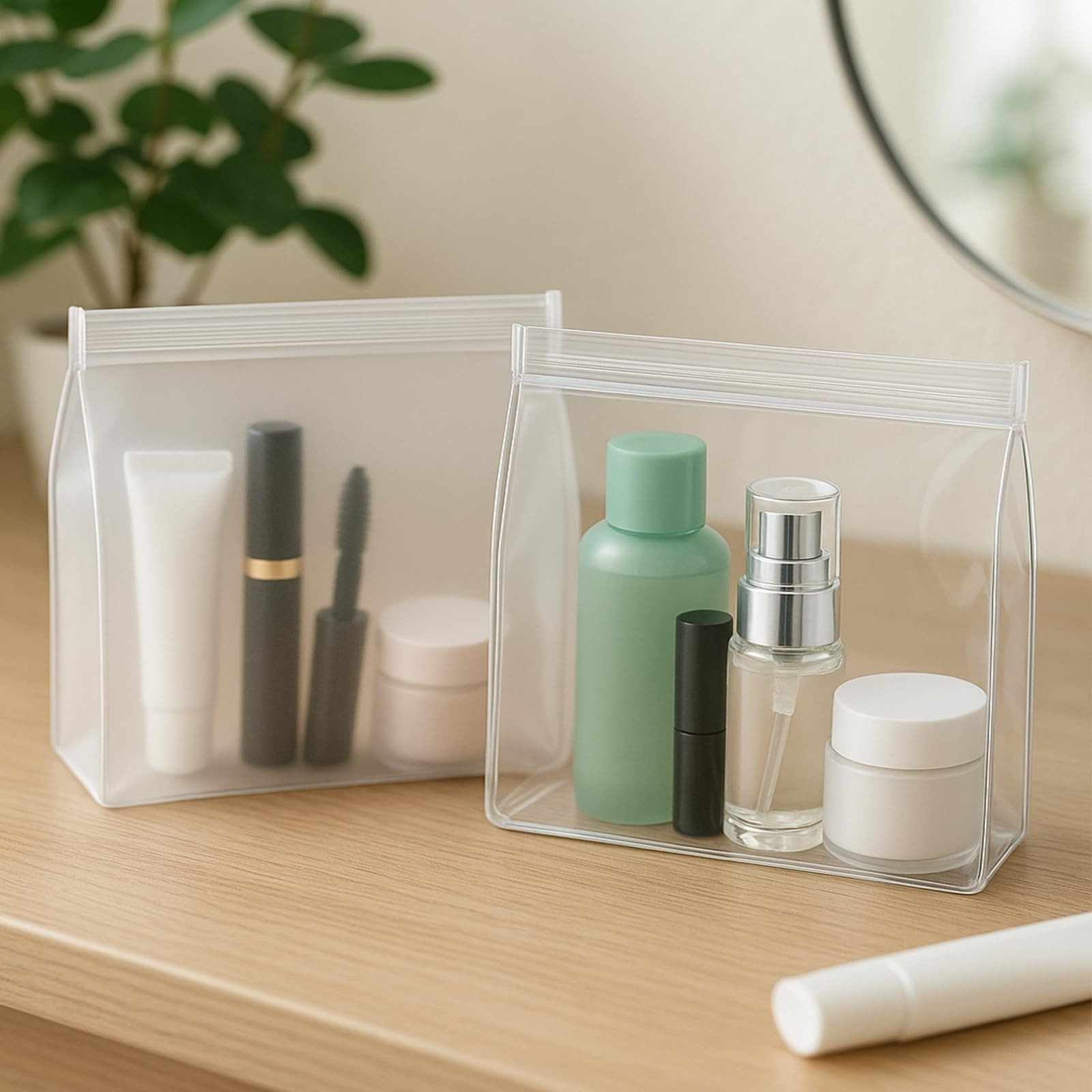 30 Pack Clear Makeup Bag Assorted Sizes (6-11 x 5-8 x 1.5-2.8 In), Frosted