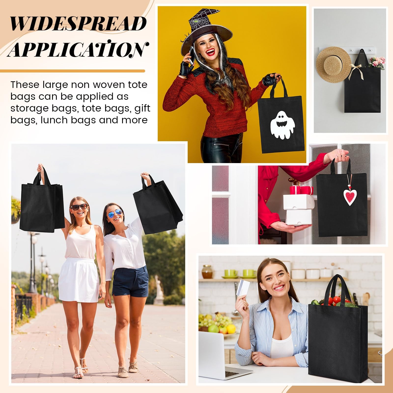 80 PCS Non Woven Tote Bags Bulk Large Reusable Gift Bag 15×11.8×4 Inches