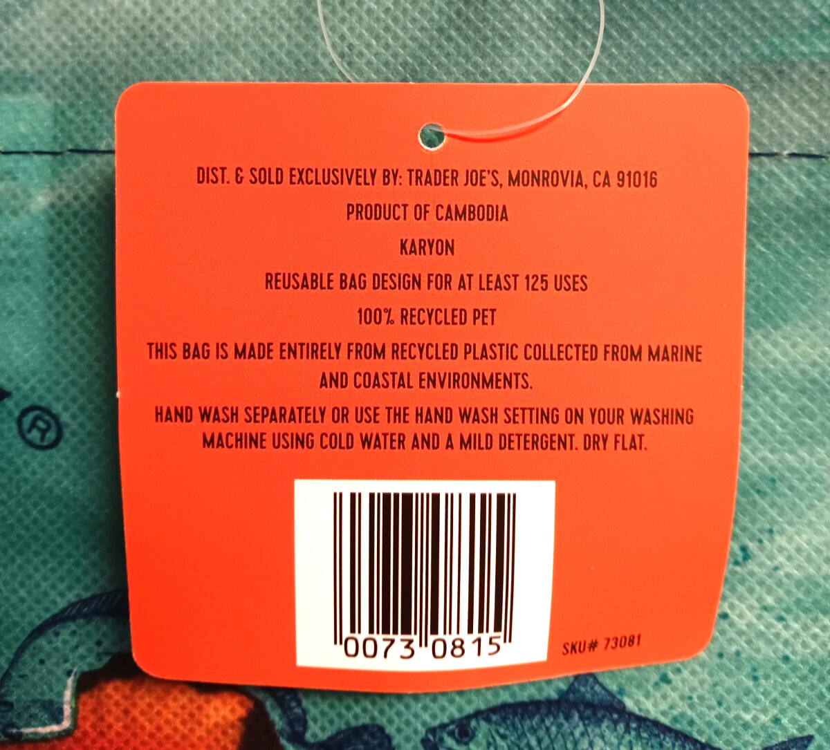 Trader Joe’s Recycled Ocean Plastic Bag 125 Uses Clown Fish Octopus Submarine