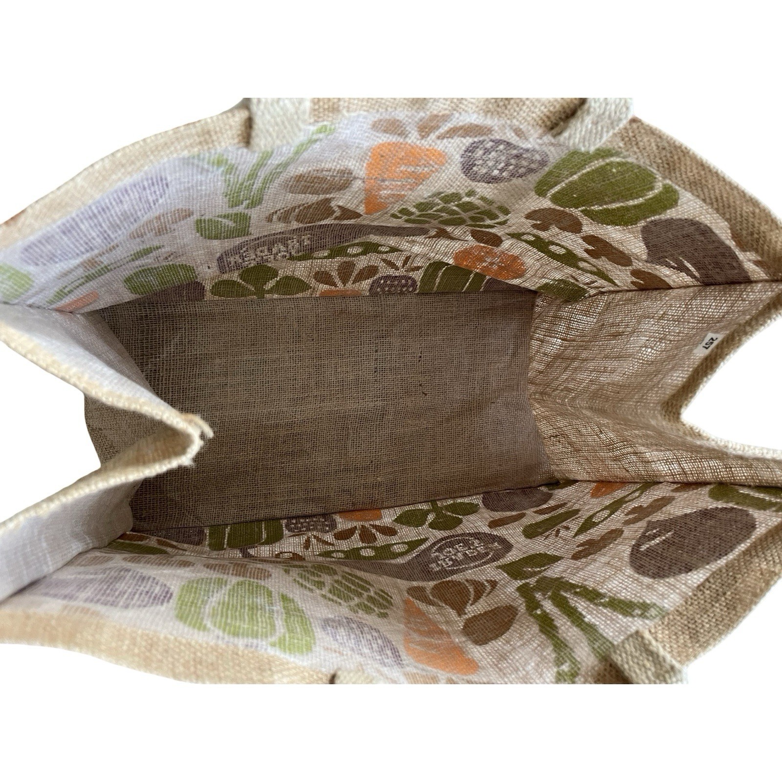 TRADER JOE’S Reusable Jute Burlap Vegetable Eggplant Print Tote Bag 17″x13″x8″