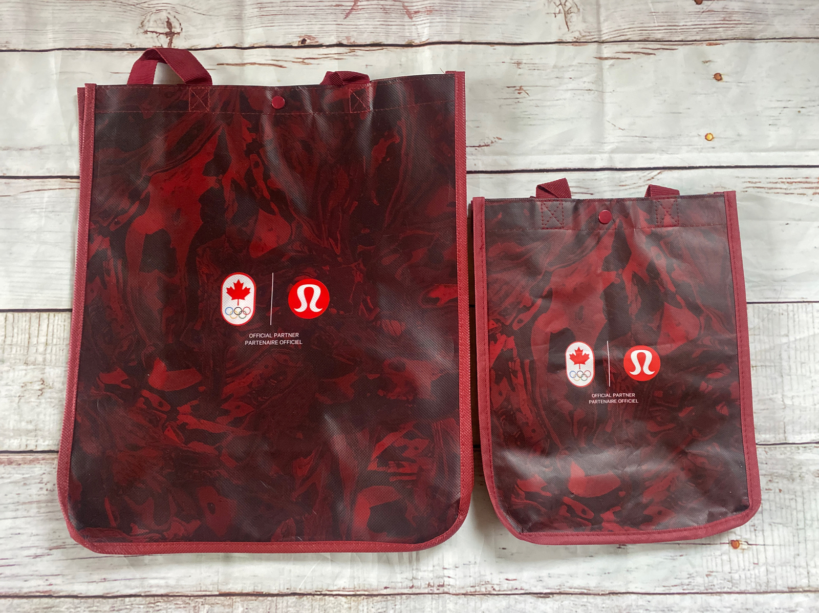 LARGE and SMALL Lululemon TEAM CANADA Reusable Shopping Bag – Red