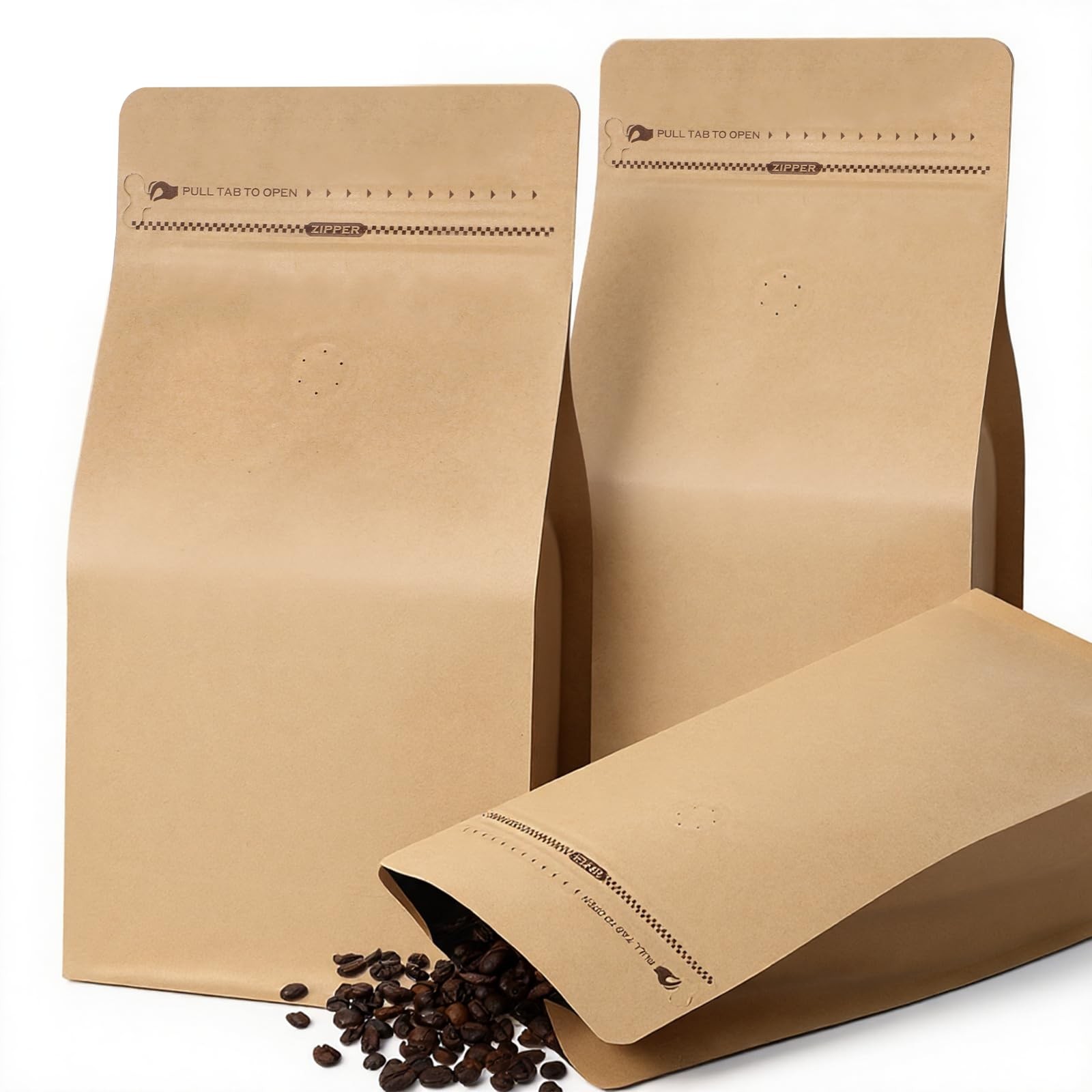 50 PCS 1 Lb Coffee Bags with Valve, Stand Up Pouches for Freshness, Large