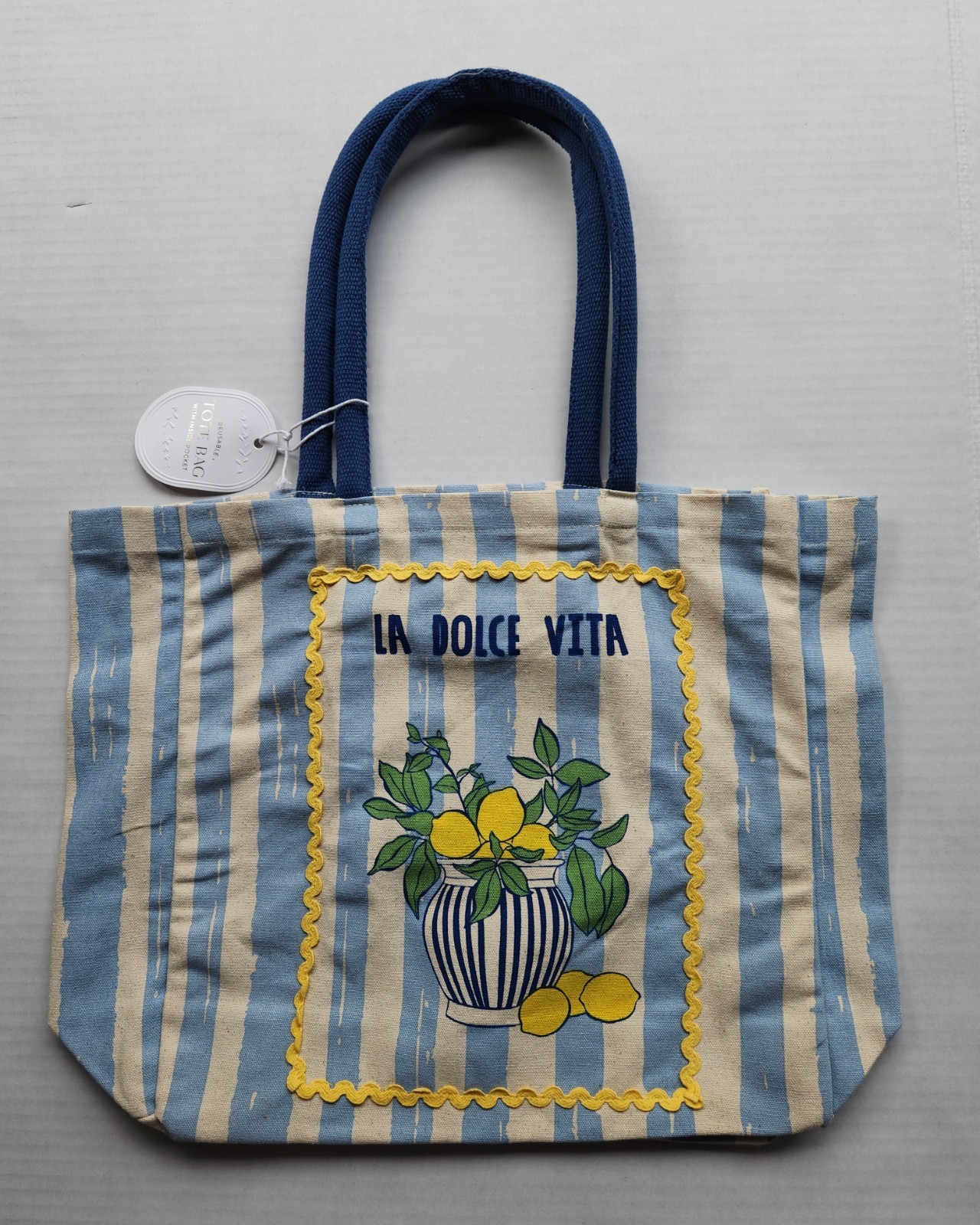 Eccolo Reusable Tote Bag with Inside Pocket – La Dolce Vita – 18″ x 14″ x 5″