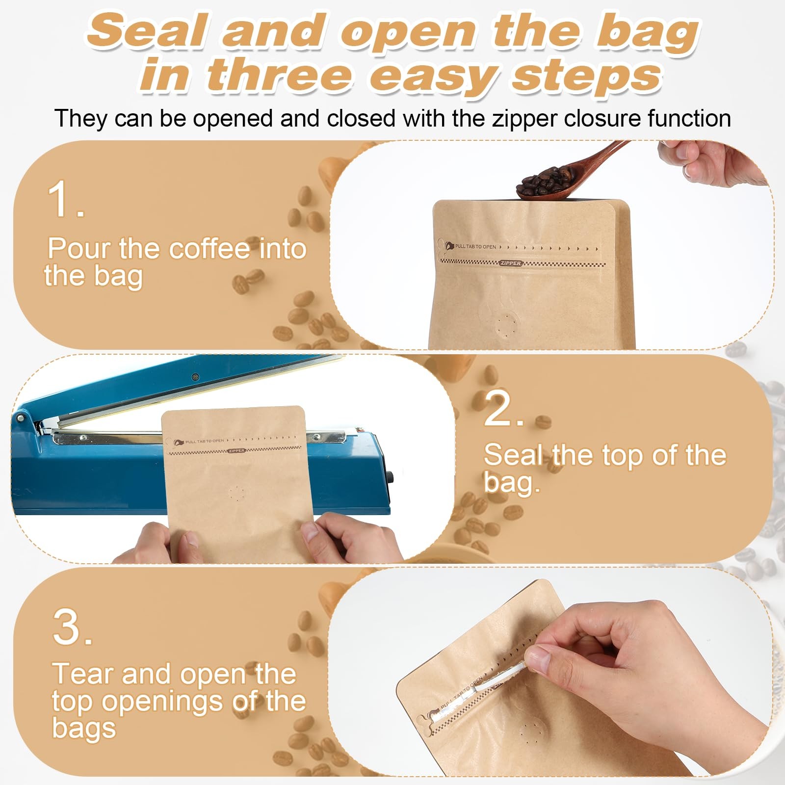 50 PCS 1 Lb Coffee Bags with Valve, Stand Up Pouches for Freshness, Large