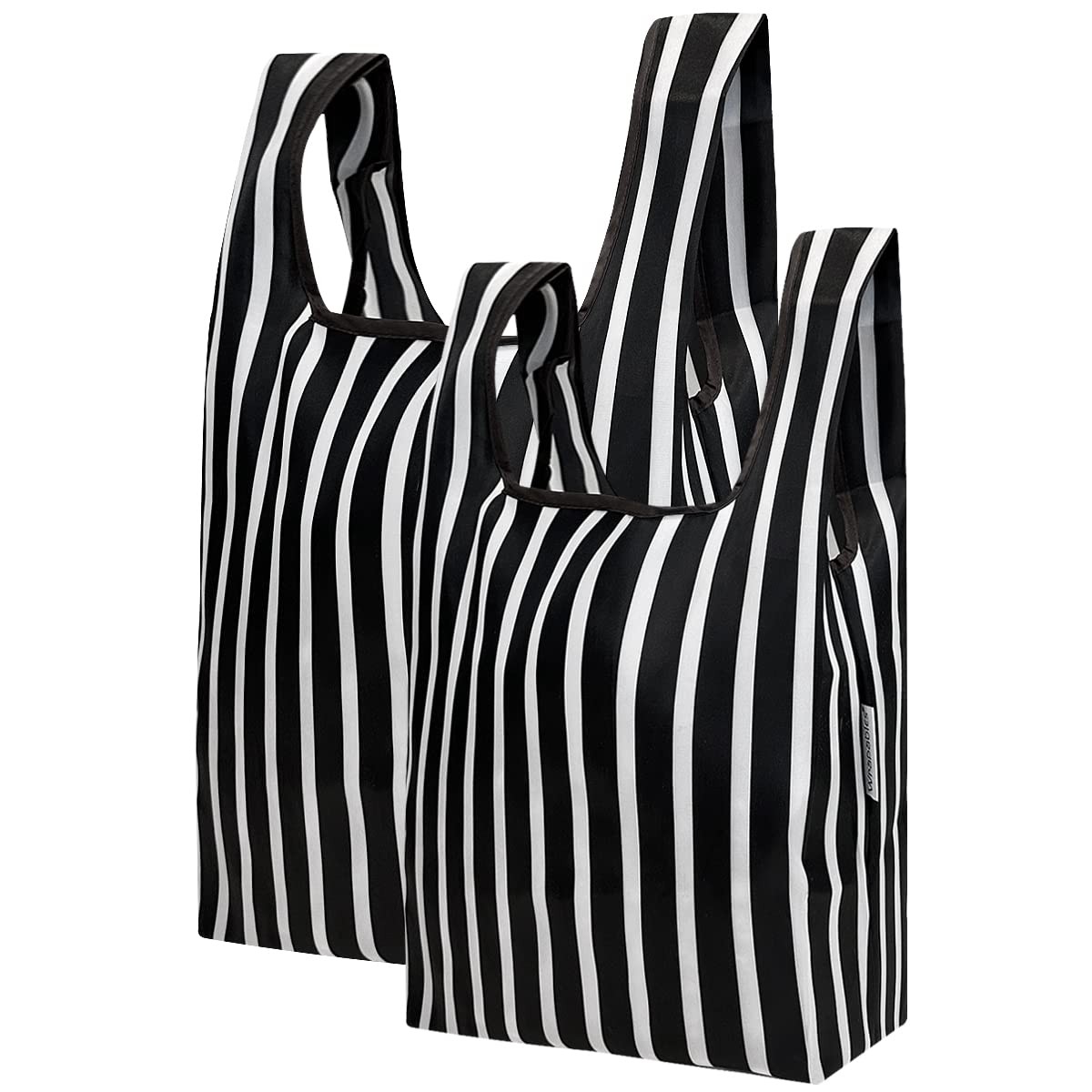 JoliBag Nylon Reusable Grocery Bag, 2 Pack, Black Stripes