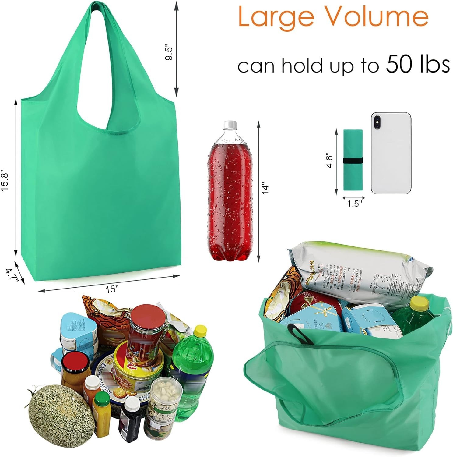 Durable Folding Reusable Shopping Bags – 10 Pack with Zipper Pouch, Eco-Friendly