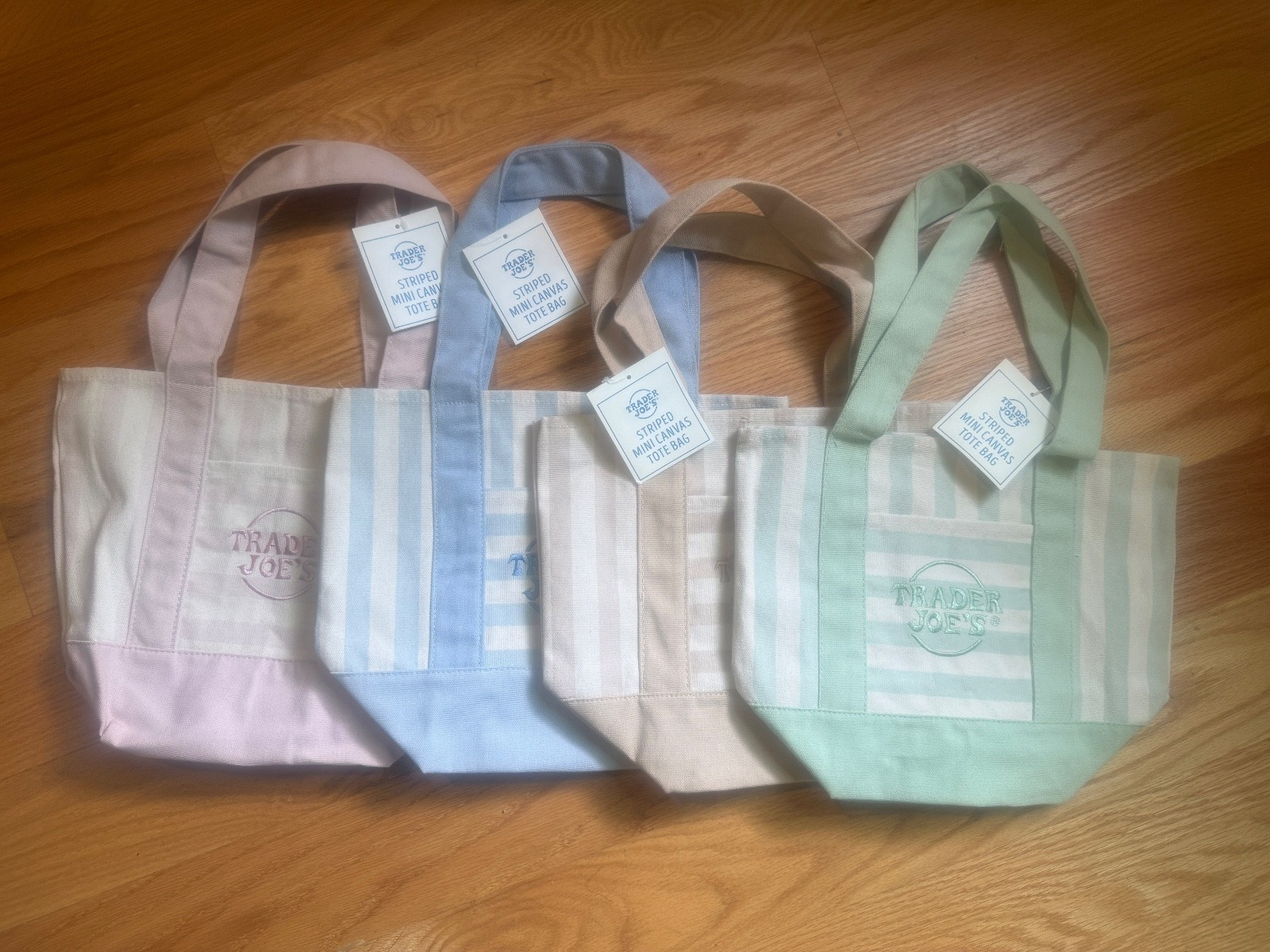 Trader Joe’s Striped Mini Tote Full Set Limited Edition Green, Blue, Tan, Pink