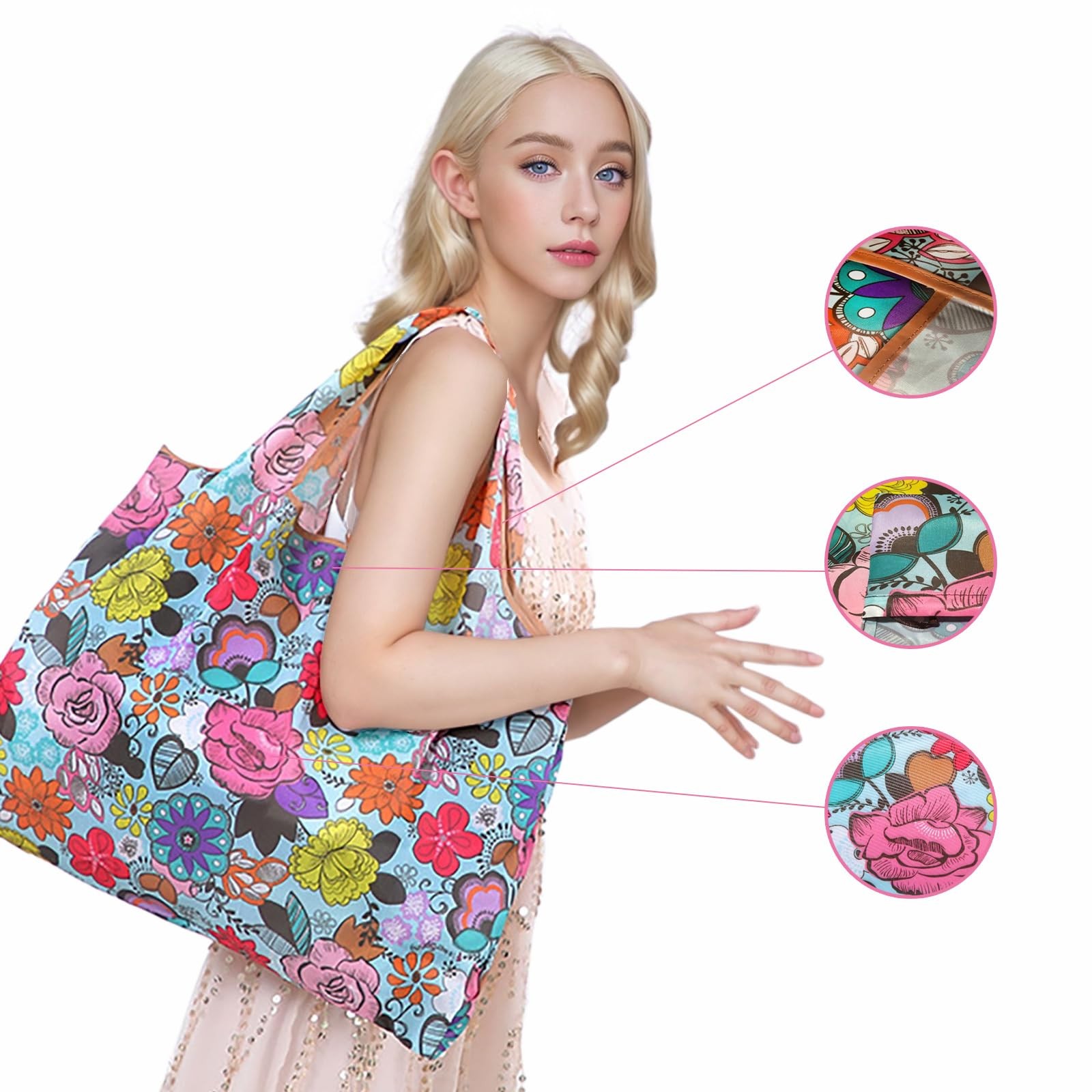 2 Pack Reusable Grocery Shopping Bag Foldable Ripstop 40LBS Heavy Duty