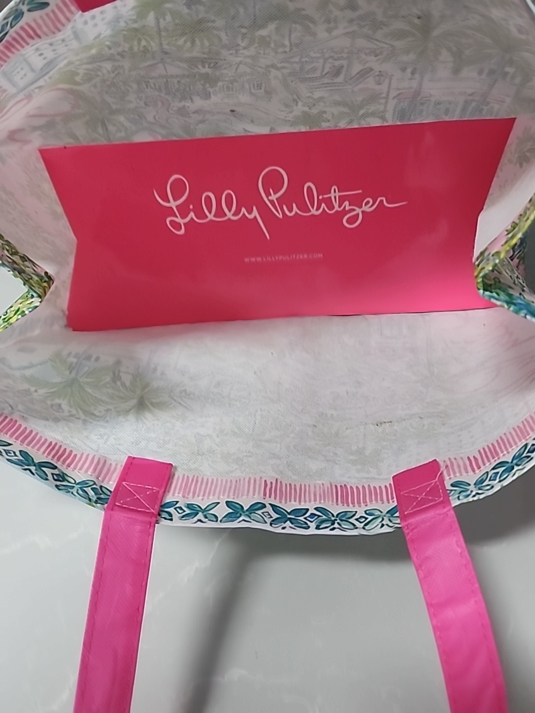 Lilly Pulitzer Reusable Tote Shopping Bag 15” X 11” X 7 Palm Beach Breakers Pink