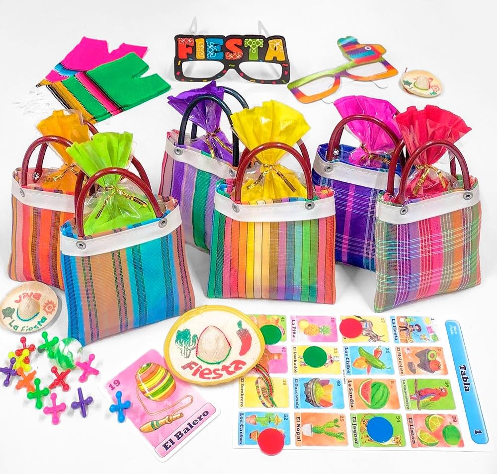 12 Mini Mexican Tote Mercado Bags 5 inch by 5 inch – Assorted Colors – Small …