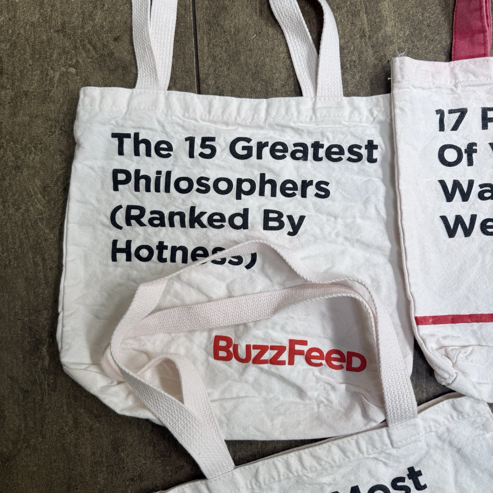 5 BuzzFeed Branded Canvas Shopping Meme Totes Lot Discontinued Buzz Feed 12×13