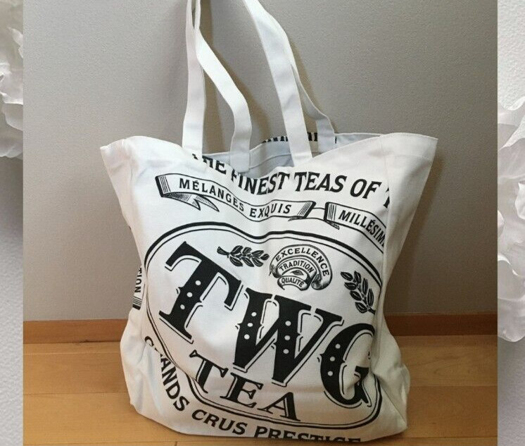 TWG Tea Collectable Reusable Canvas Cotton Shopper Tote Bag – WHITE – NEW