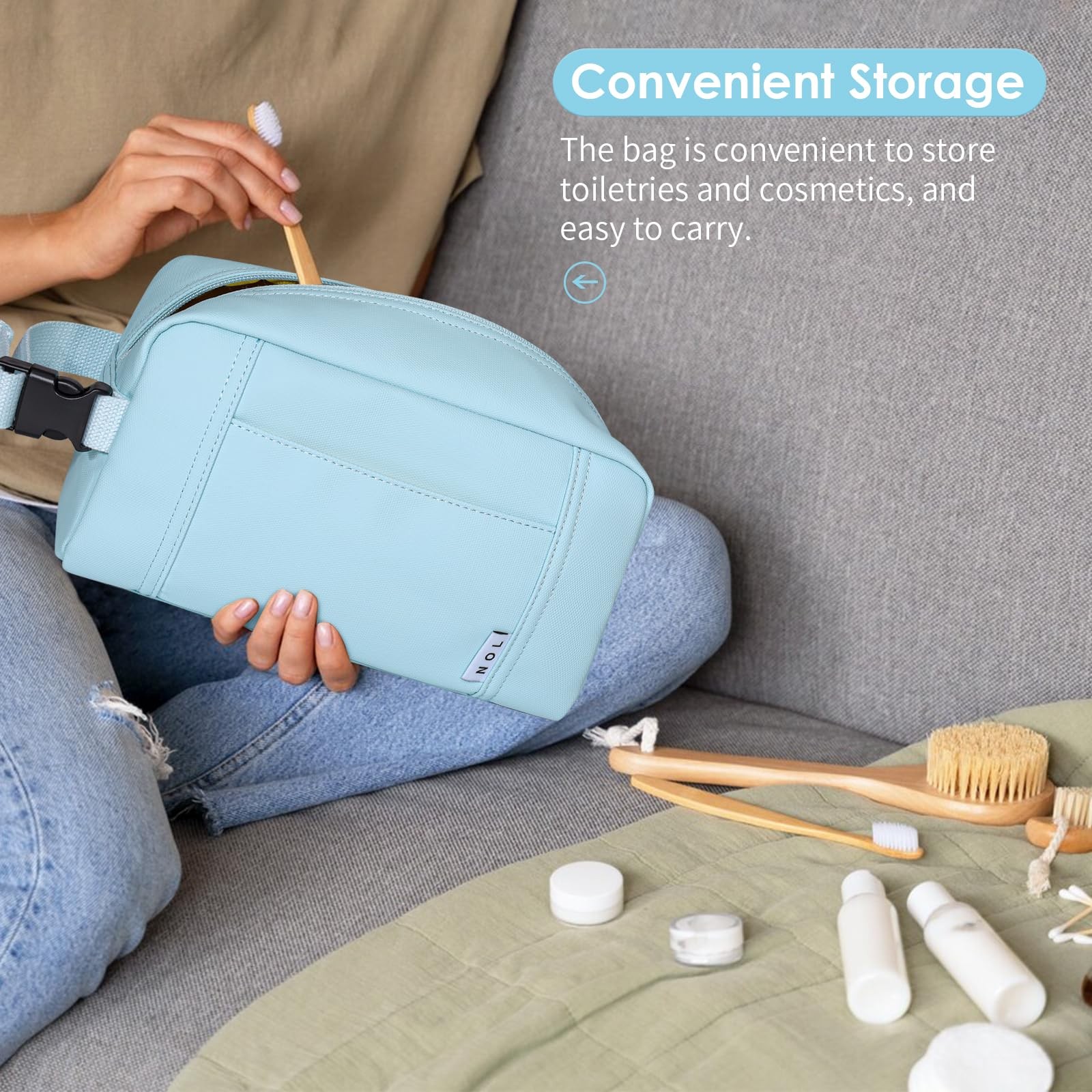 NOL Natural Organic Lifestyle Nylon Waterproof Makeup Bag Medium, Light Blue