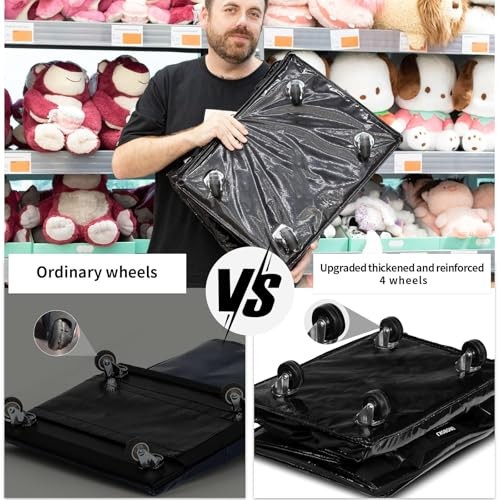 (,) Reusable Grocery Bag on Wheels, 70L Foldable Rolling Medium Black