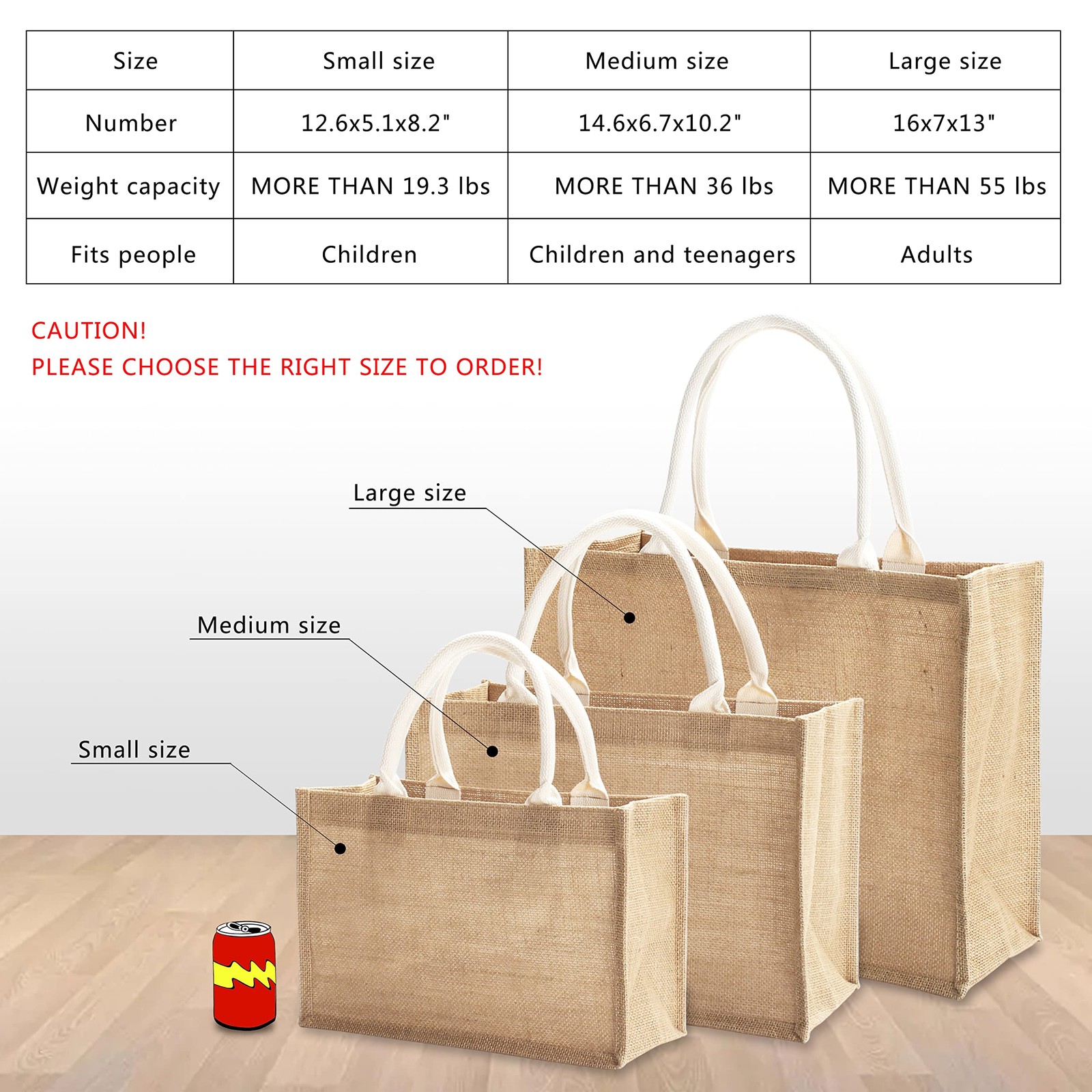 1 PCS Jute Tote Bags 14.5×6.7×10.2 Inch Burlap Bridesmaid Beach Travel Bag