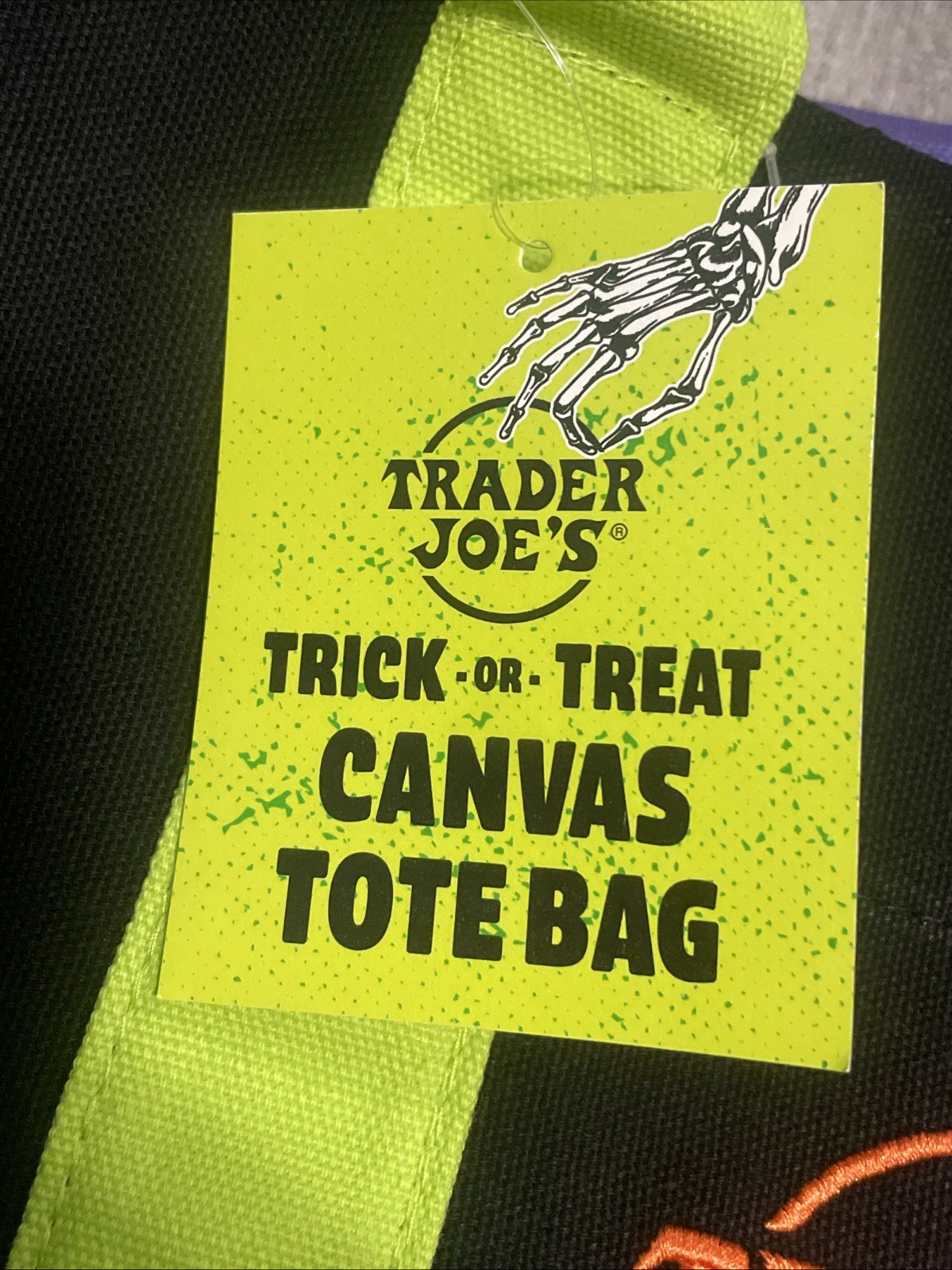 Trader Joe’s Mini Halloween Canvas Tote Bag. RARE MULTI COLOR Purple Green Black