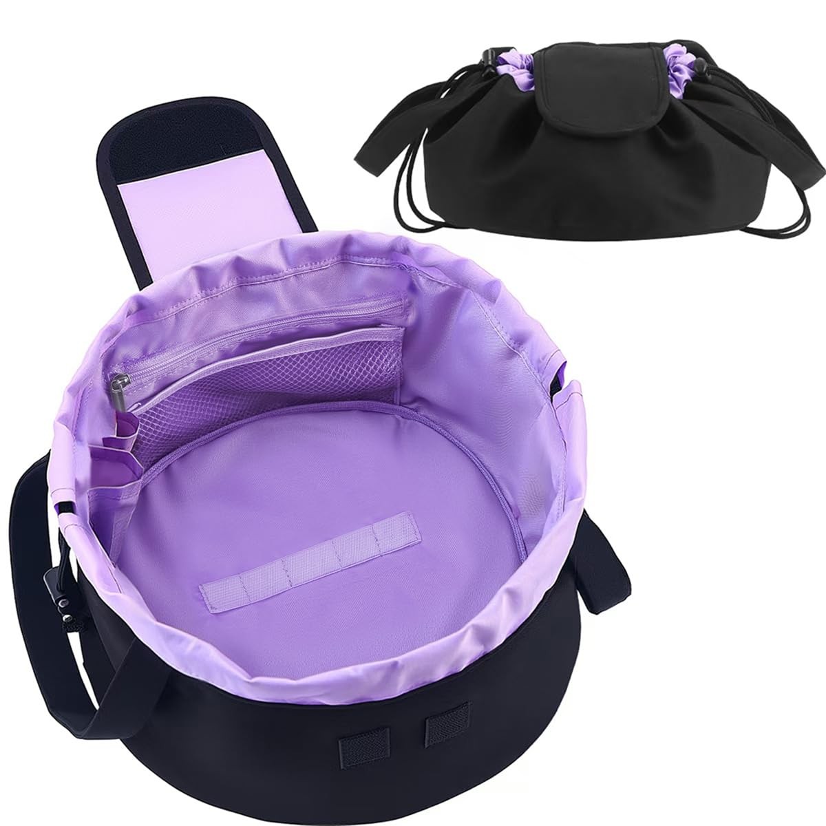 Lay Flat Drawstring Makeup Bag,Travel Cosmetic Organizer for Purple