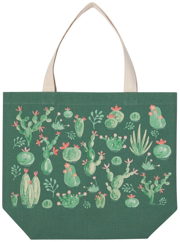 Reusable Cotton Market Tote Bag Green Southwest Cactus Print Design Now Designs