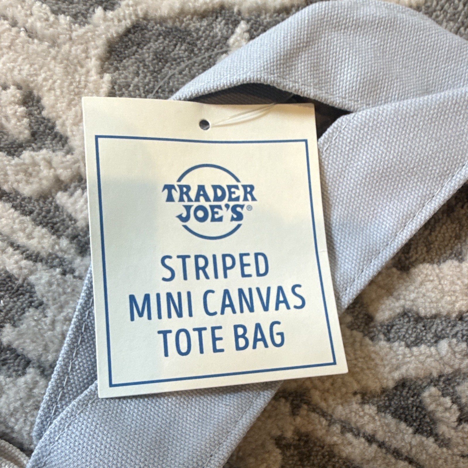 Trader Joe’s Striped Mini Canvas Tote Bag Gray/Beige/White Cotton Blend 13×10