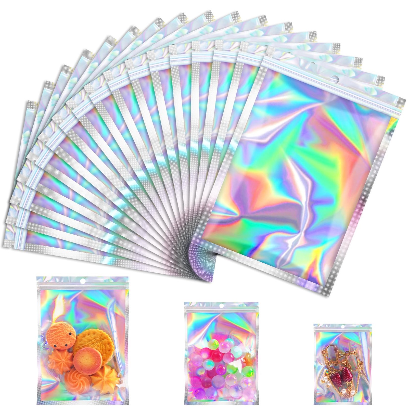 Jetmore 100 Pcs Smell Proof Bag, Mylar Bags with Clear 4*6inch, Holographic