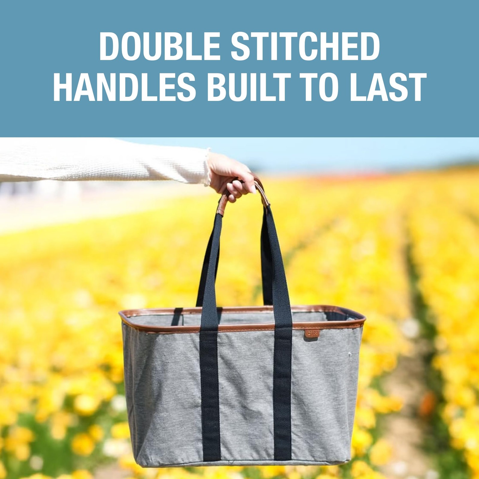 CleverMade Collapsible LUXE Tote, 30L Foldable Grocery 30L, Heather Gray