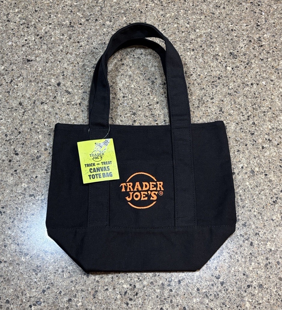 Trader Joe’s Mini Halloween Canvas Tote Bag Black And Orange NWT