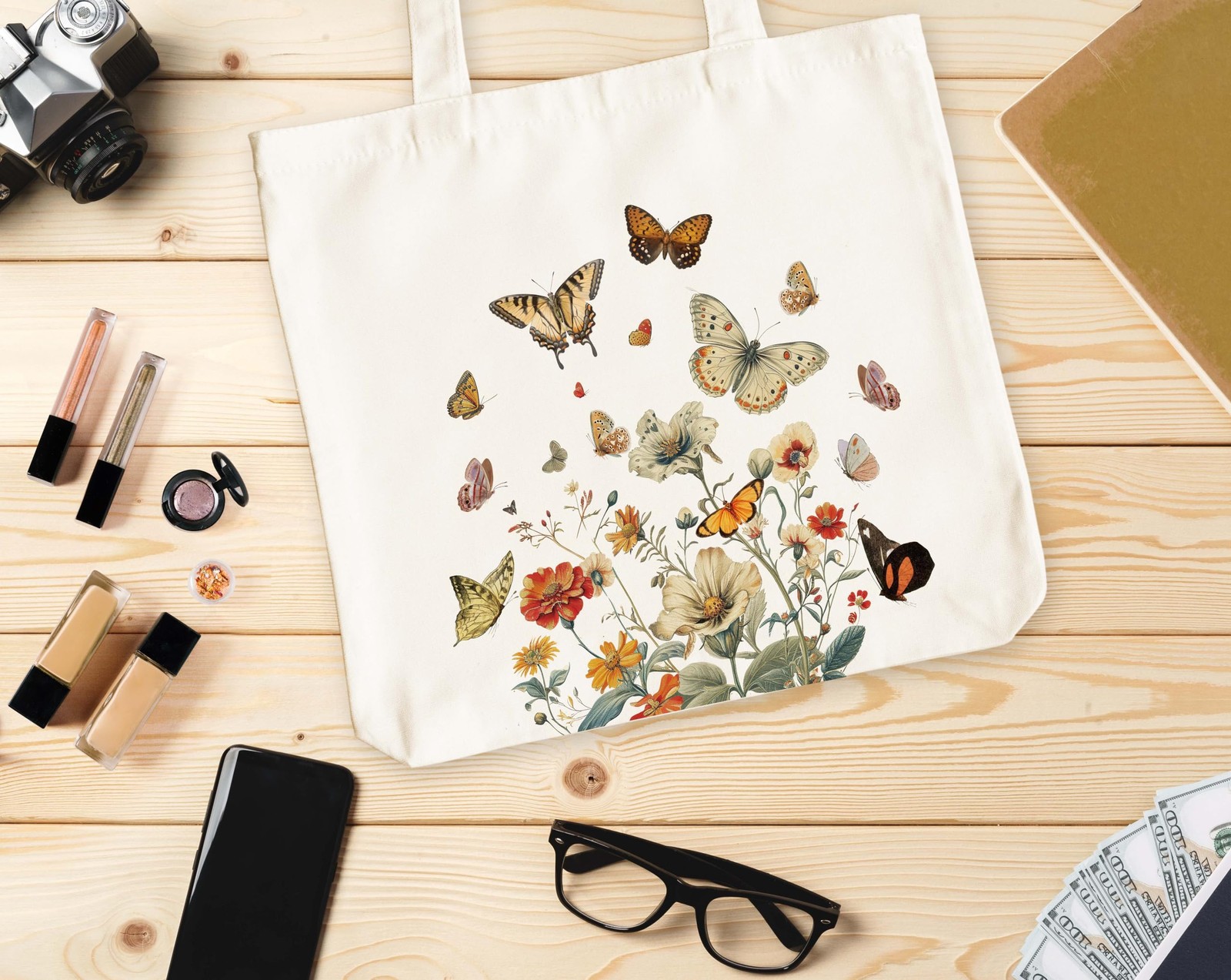Butterfly Floral Tote Bag for , Wild Flowers Canvas Tote, Inspirational Gift …